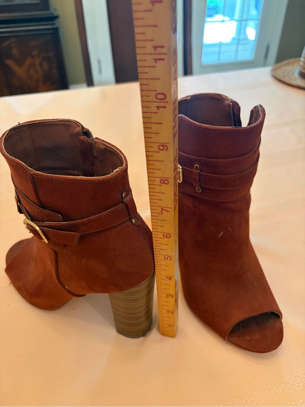 Women's Rust Suede Ankle Boots - Stylish Zip Heels - Picture 4 of 5